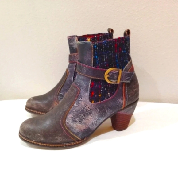 L'Artiste Spring Step Boots Cienna Distressed Multicolor Leather US 7.5 - 8 Zip - Picture 5 of 14